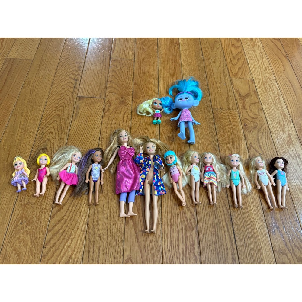 Barbie Chelsea Doll Lot Trolls Poppy Figure Mixed Mini Doll Collection 14pc